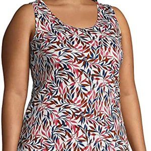 Lands End Women’s Cotton Tank Top Ivory Multi Dyed Leaves Plus 2x